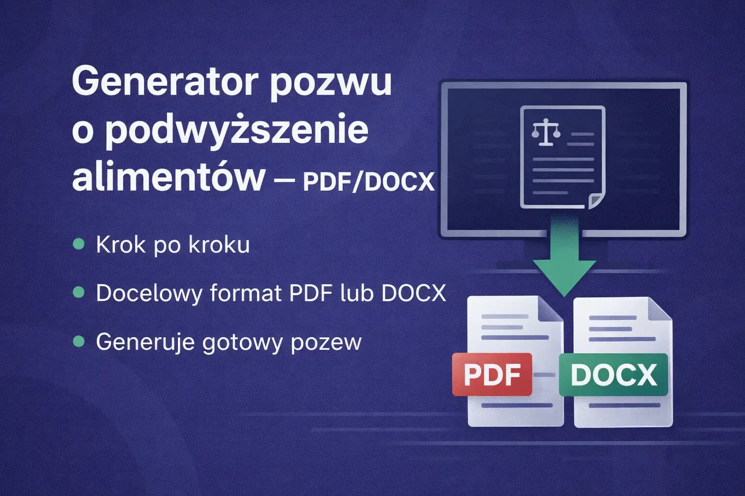 Generator pozwu o podwyższenie alimentów w formatach PDF i DOCX